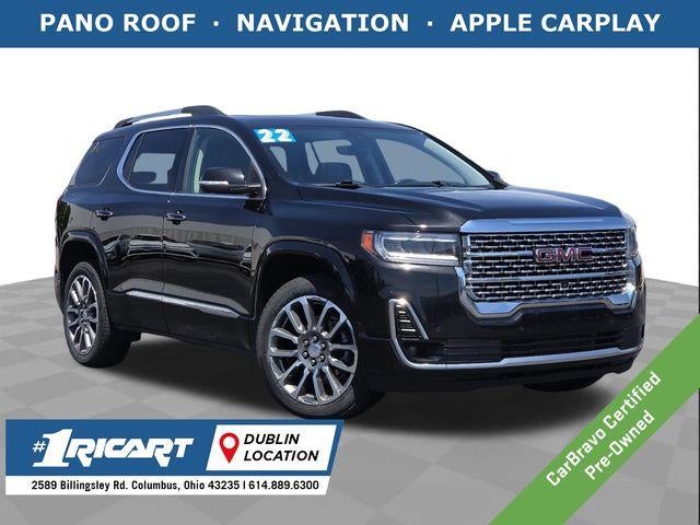 2022 GMC Acadia Denali in Ebony Twilight Metallic — front three-quarter view