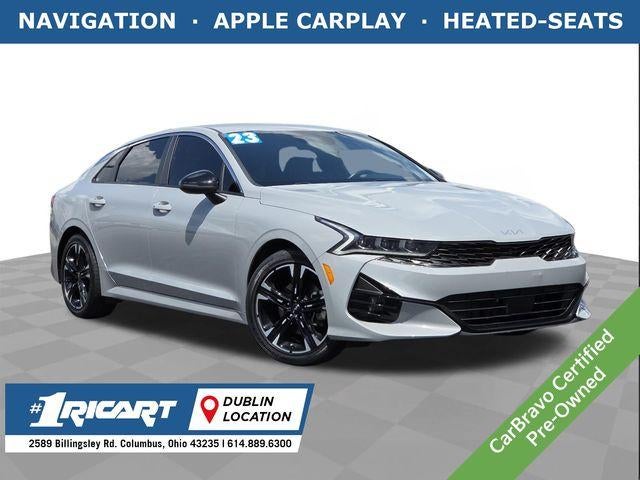 2023 Kia K5 GT-Line in Gray — front three-quarter view