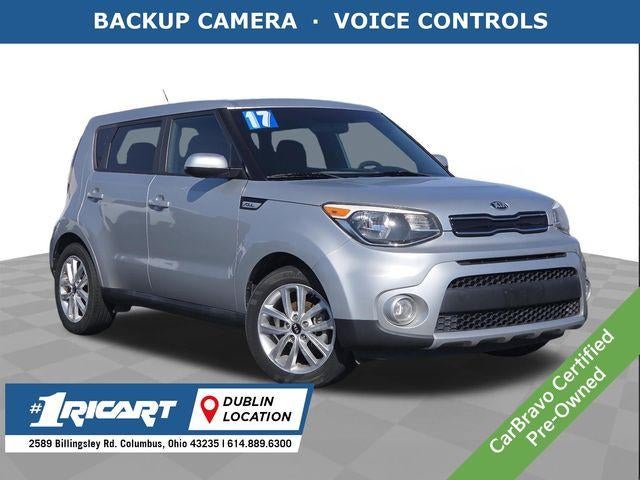 2017 Kia Soul Plus in Silver — front three-quarter view